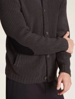 CozyChic® Men's Elbow Patch Cardigan -Barefoot Dreams BDMCC21943 Carbon 0880copy