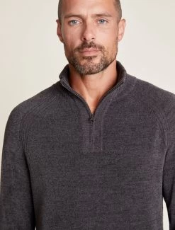 CozyChic Ultra Lite® Men's Half Zip Mock Pullover -Barefoot Dreams BDMCU21740 Carbon 1002