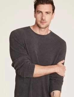 CozyChic Ultra Lite® Men's Ribbed Crewneck -Barefoot Dreams BDMCU22064 Carbon 0687copy