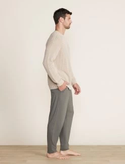 Men's Sunbleached Ribbed Pullover -Barefoot Dreams BDMES22397 stone 013