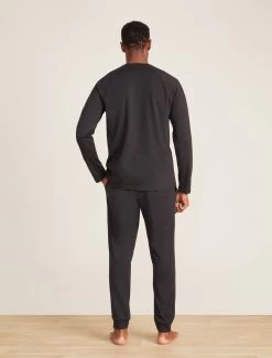 Malibu Collection® Men's Pima Jersey Long Sleeve Henley -Barefoot Dreams BDMMC21337 Black 0030