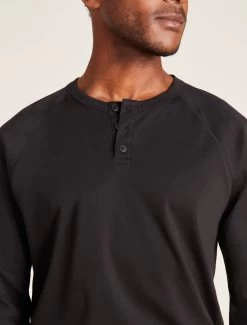 Malibu Collection® Men's Pima Jersey Long Sleeve Henley -Barefoot Dreams BDMMC21337 Black 0062