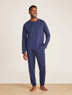 Malibu Collection® Men's Pima Jersey Long Sleeve Henley -Barefoot Dreams BDMMC21337 Blue Ink 0071