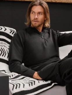 Malibu Collection® Men’s Pima Cotton Fleece Half Zip Pullover -Barefoot Dreams BDMMC21356 5543 V1