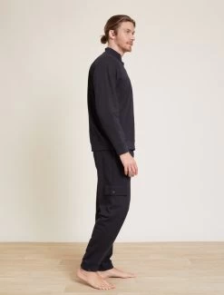 Malibu Collection® Men’s Pima Cotton Fleece Half Zip Pullover -Barefoot Dreams BDMMC21356 Black 2465