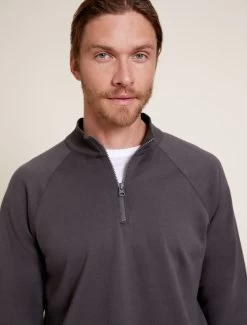 Malibu Collection® Men’s Pima Cotton Fleece Half Zip Pullover -Barefoot Dreams BDMMC21356 Carbon 2426