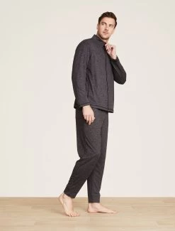 Malibu Collection® Butterchic Knit® Men's Heavy Zip Up -Barefoot Dreams BDMMC21646 He Carbon 1527copy