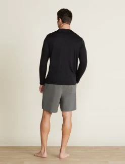 Malibu Collection® Men's Slub Burnout Cut Neck Long Sleeve Tee -Barefoot Dreams BDMMC22486 BLACK BDMBC22346 STEEL 2544