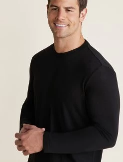 Malibu Collection® Men's Slub Burnout Cut Neck Long Sleeve Tee -Barefoot Dreams BDMMC22486 BLACK BDMBC22346 STEEL 2552