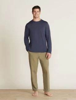 Malibu Collection® Men's Slub Burnout Cut Neck Long Sleeve Tee -Barefoot Dreams BDMMC22493 MILITARY BDMMC22486 INDIGO 0486