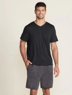 Malibu Collection® Men's Cotton Modal V-Neck Basic Tee -Barefoot Dreams BDMMC22554 black 015