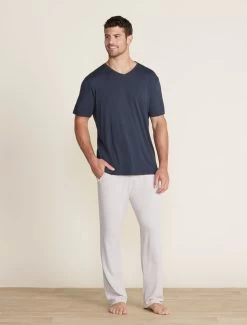 Malibu Collection® Men's Cotton Modal V-Neck Basic Tee -Barefoot Dreams BDMMC22554 indigo BDMCU22332 silver 003