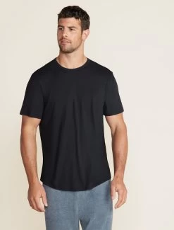 Malibu Collection® Men's Short Sleeve Cotton Modal Crew -Barefoot Dreams BDMMC22555 black BDMCU22332 bluecove 034