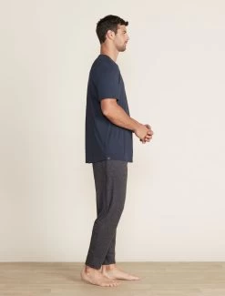 Malibu Collection® Men's Short Sleeve Cotton Modal Crew -Barefoot Dreams BDMMC22555 indigo BDMMC21644 carbon 008