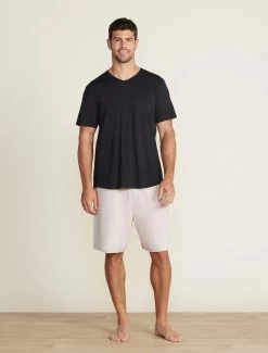 Malibu Collection® Men's Washed Jersey Short Sleeve -Barefoot Dreams BDMMC22556 black BDMCL22333 stone 001