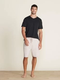 CozyChic Lite® Men's Rolled Edge Shorts -Barefoot Dreams BDMMC22556 black BDMCL22333 stone 019