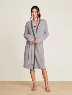 CozyChic Ultra Lite® Tipped Ribbed Short Robe -Barefoot Dreams BDWCU21773 DoveGrayMineral 1684
