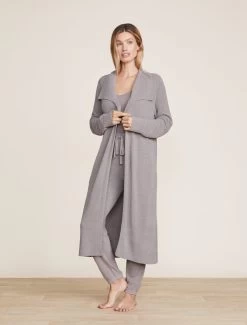 CozyChic Ultra Lite® Wide Collar Long Cardigan -Barefoot Dreams BDWCU22050 Pewter 1074