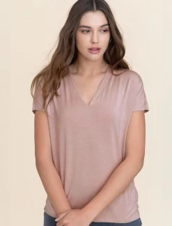 Malibu Collection® Set Of 2 Short Sleeve Tees -Barefoot Dreams BDWMC1937 FadedRose W1