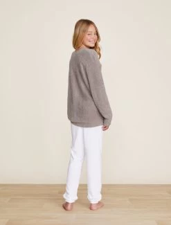 CozyChic Lite® Youth Cable Button Cardi -Barefoot Dreams BDYCL21999 Beach Rock 0960