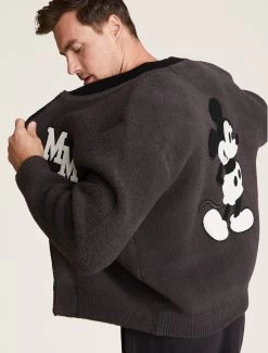 CozyChic® Disney Classic Mickey Men's Varsity Jacket -Barefoot Dreams DNMCC21846 CarbonBlack 1820copy