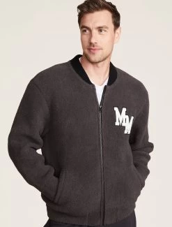 CozyChic® Disney Classic Mickey Men's Varsity Jacket -Barefoot Dreams DNMCC21846 CarbonBlack 1831copy