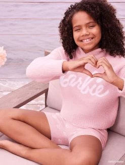 CozyChic Ultra Lite® Barbie™ Monogram Youth Biker Short 9 CozyChic Ultra Lite® Barbie™ Monogram Youth Biker Short -Barefoot Dreams MTYCU21318 DustyRose White D0943 V2 W